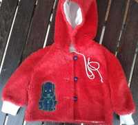 Czerwona kurtka niemowlęca futerko z kapturem nadruk pies (rozmiar 68)