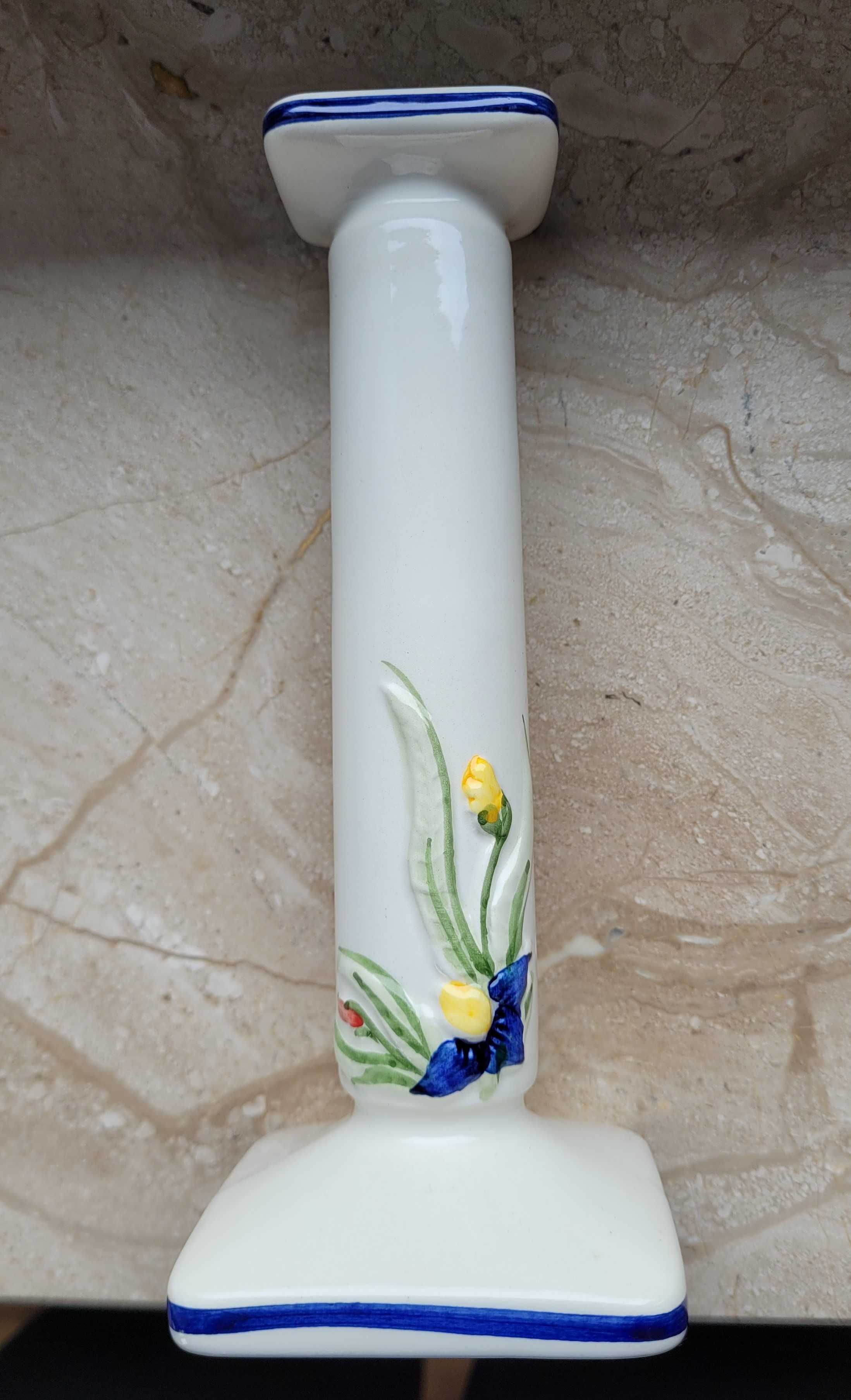 Świecznik kolumna, ręcznie malowany, ceramika