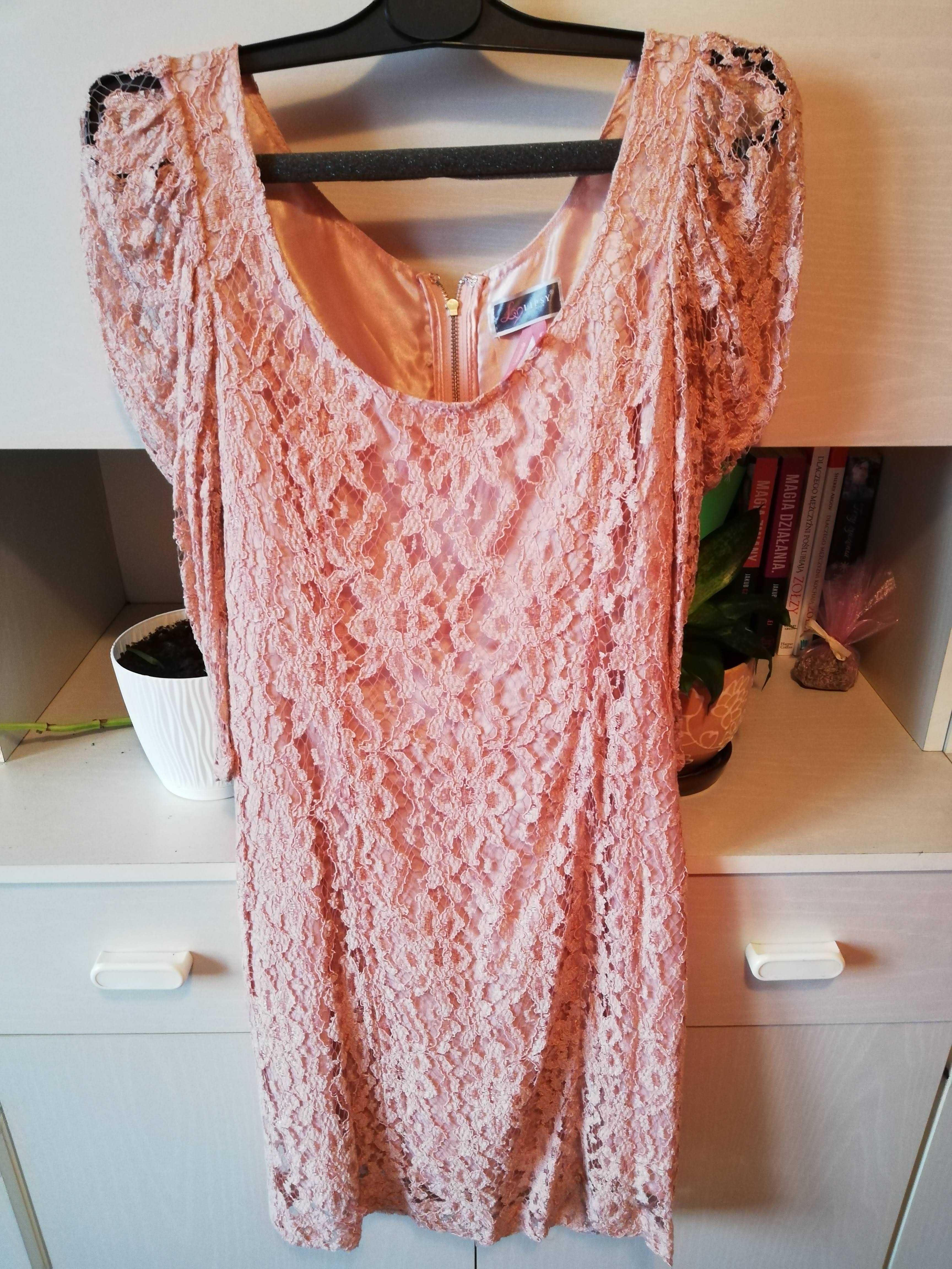 Pudrowo różowa koronkowa sukienka ASOS rozmiar M