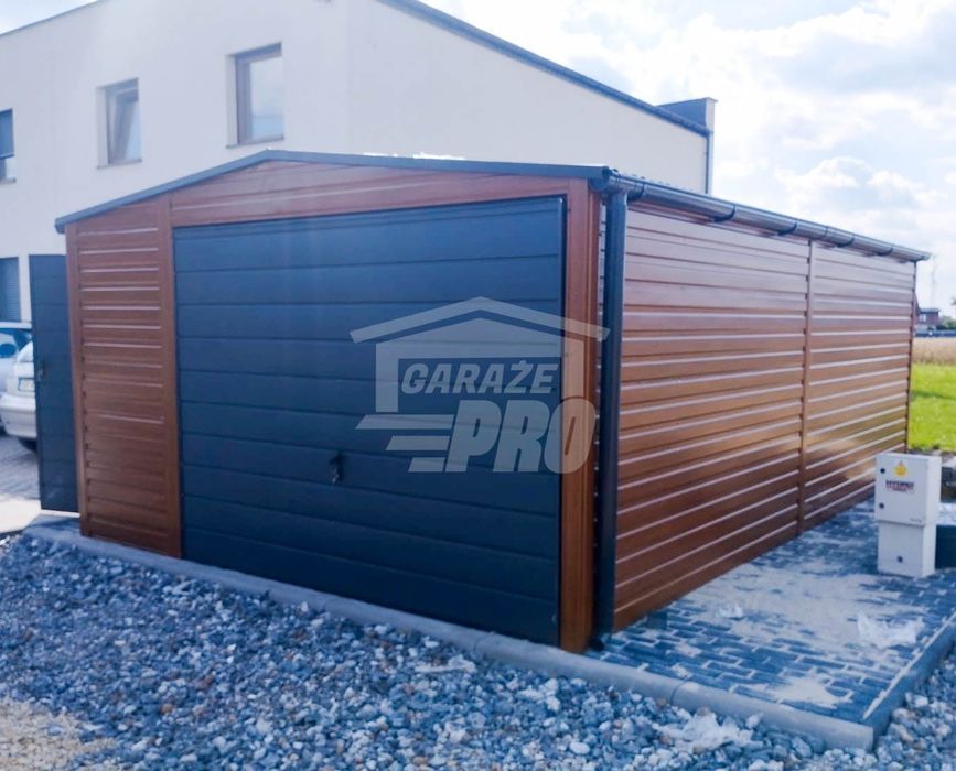 Garaż blaszany 4x6 Brama + drzwi - rynny okno Brąz Antracyt GP213