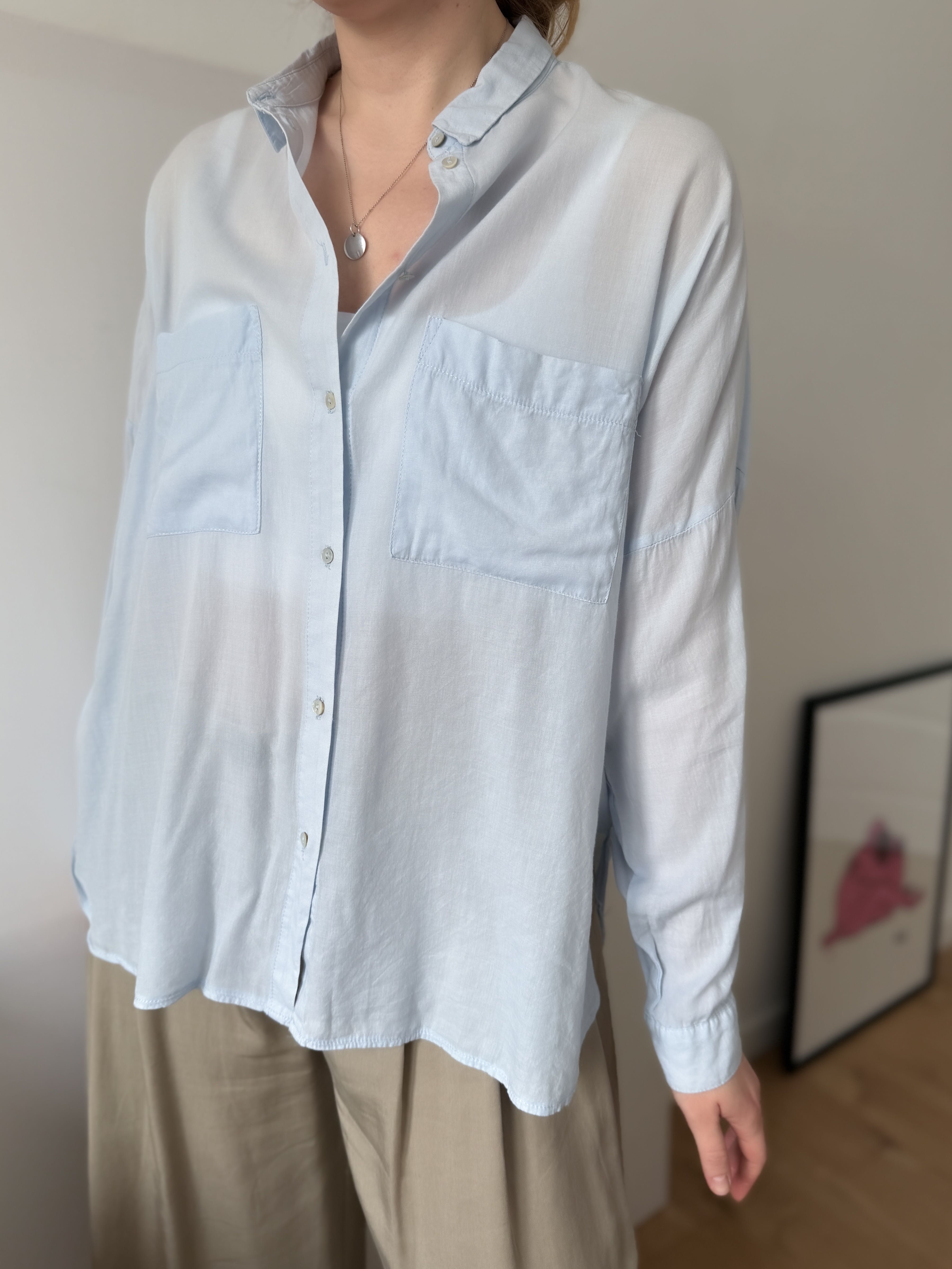 Błękitna koszula oversize H&M bawełniana cienka wiosenna lekka 38 M