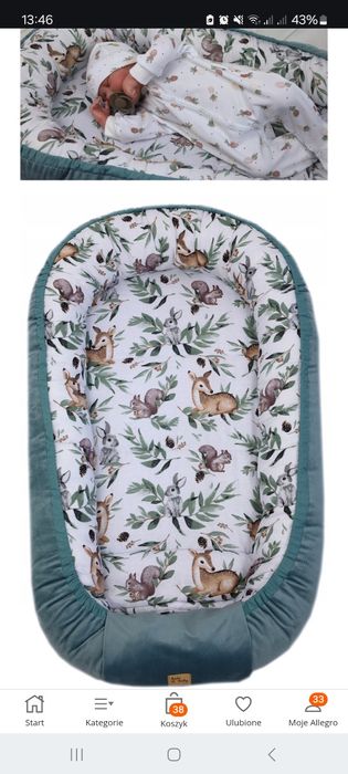 Kokon niemowlecy gniazdko otulacz velvet / bawełna sarenki