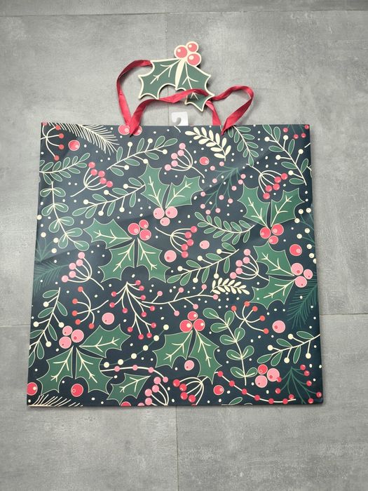 Torebka na prezenty ze świątecznym motywem ostrokrzewu, 50x50x25 cm
