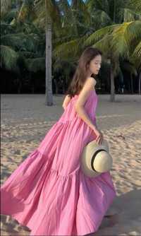Mango Sukienka NOWA maxi PARACHUT kolor różowy bawełniana XS-M