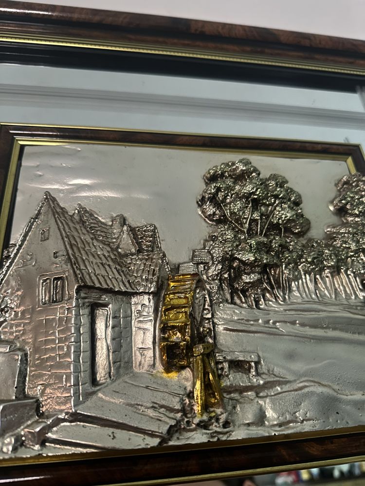 Quadro com relevo em prata arg. 925