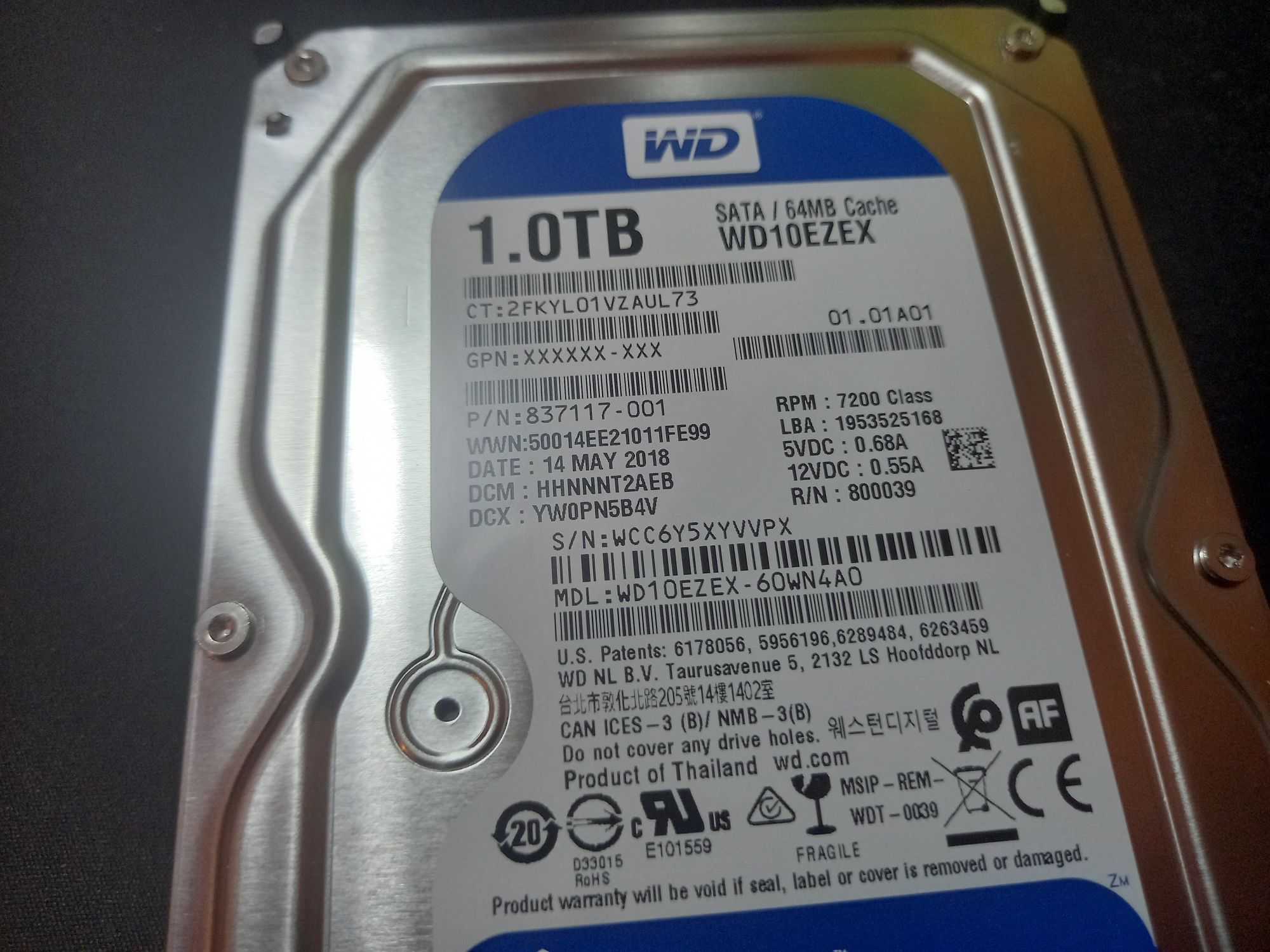 HDD 1TB Western Digital 64MB