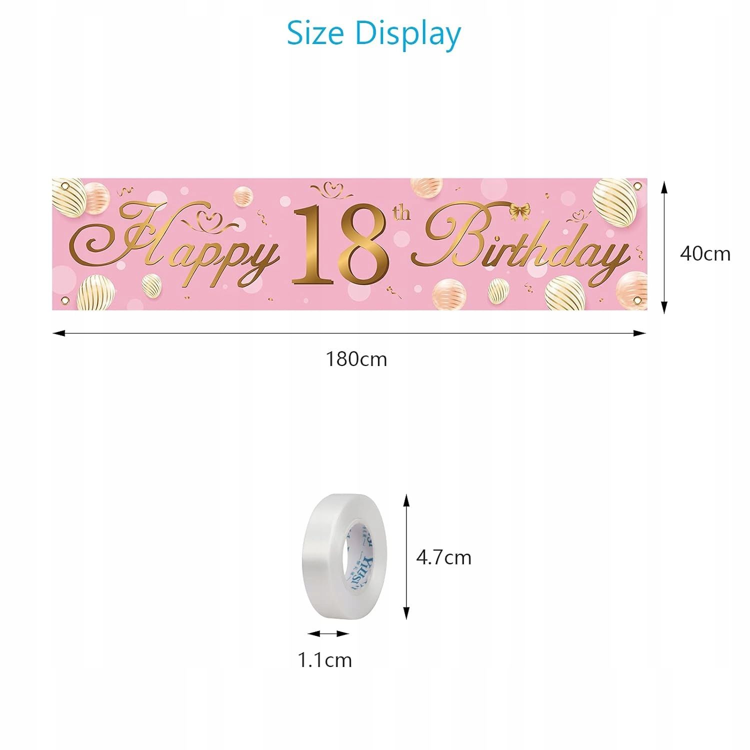 Baner na 18 Urodziny Wodoodporny  40cm x 180cm Różowo-Złoty