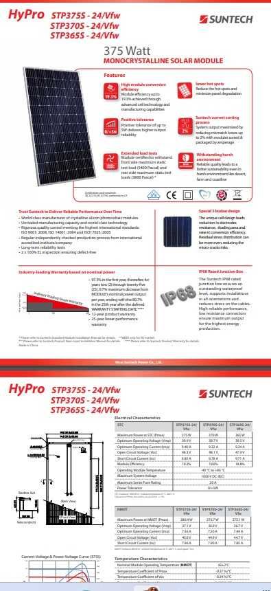 Painéis solares Monocristalinos  SUNTECK - Suntech 375w HyPro STP375S