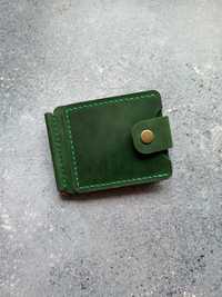 Шкіряний зажим з монетницею затискач для грошей кожаный прижым кошелек