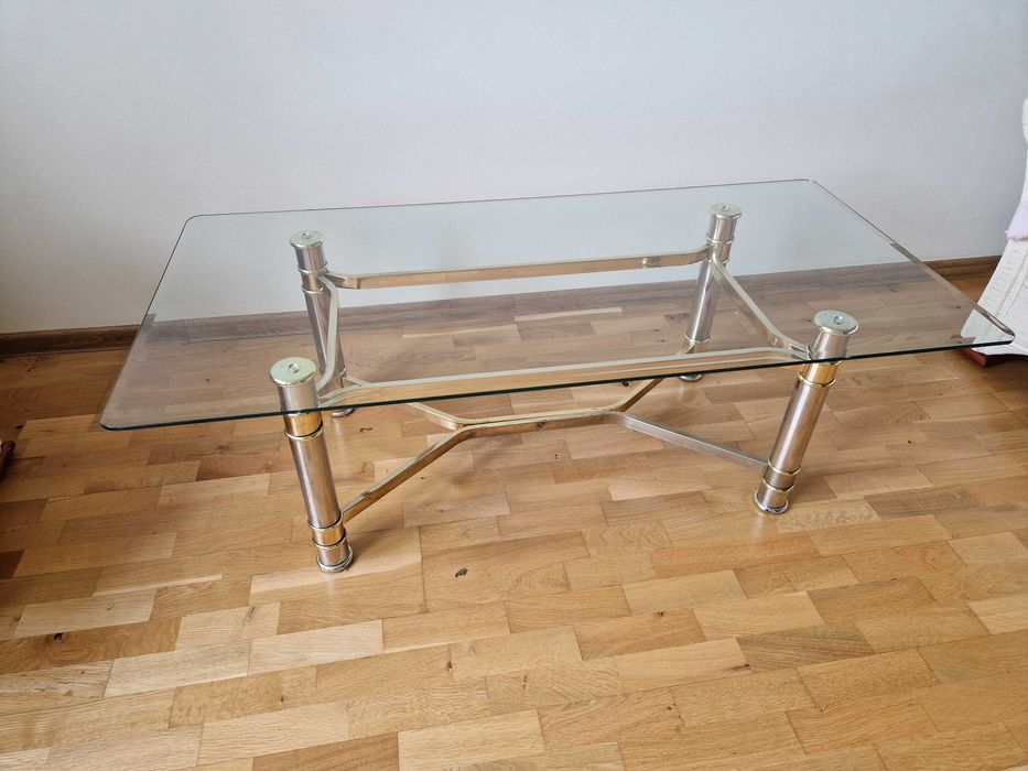 stolik szklany z nóżkami złoto srebrny 127cm x 61cm, wysokość 42cm