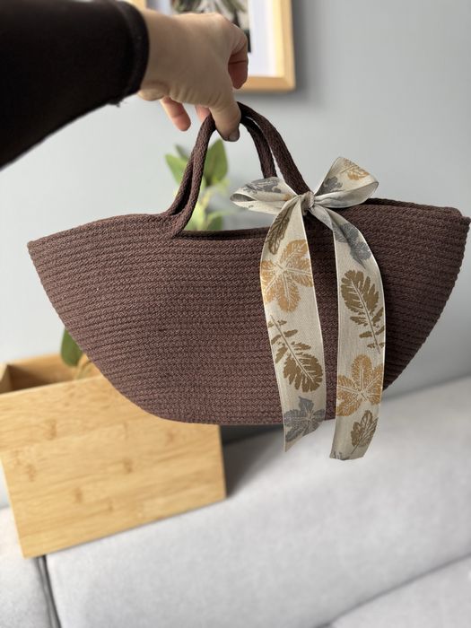 Brązowa torebka miejska torba kosz miejski jesienna ze sznurka recznie