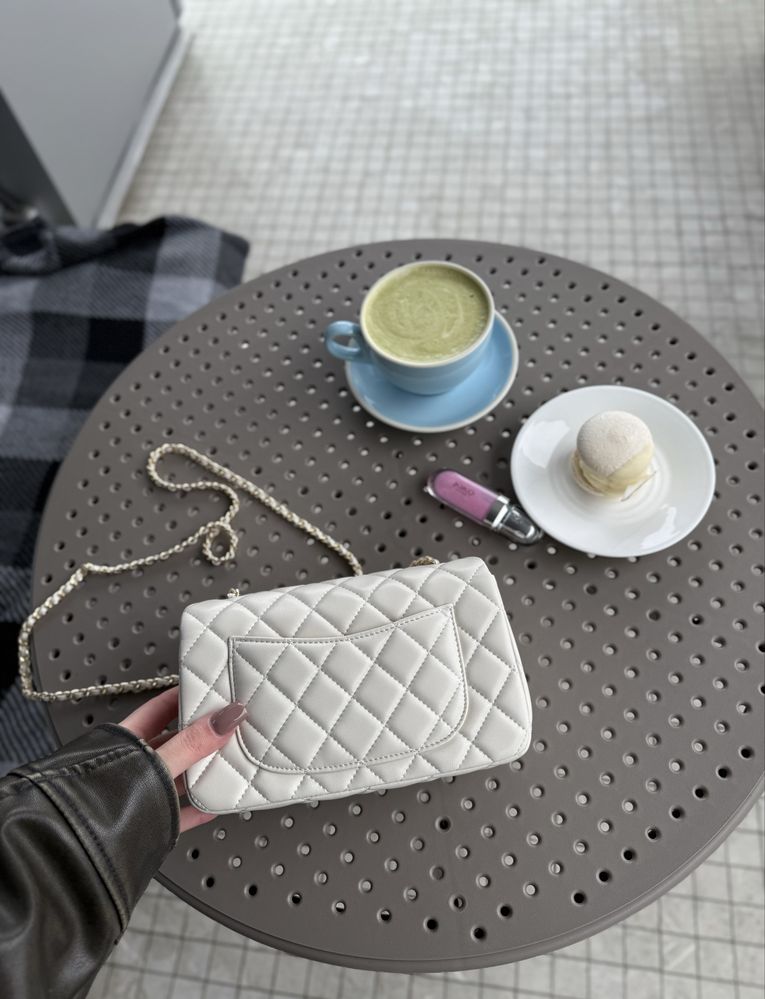 Сумка Chanel Classic 1.55 Small Single Flap шкіра | кремова | золото