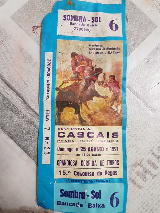 Bilhete tourada 1991 assinado por Joaquim Bastinhas