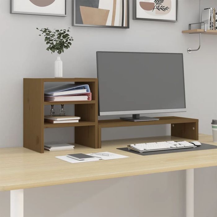 Vidaxl Podstawka Na Monitor, Miodowy Brąz, 81X20X30 Cm, Lita Sosna