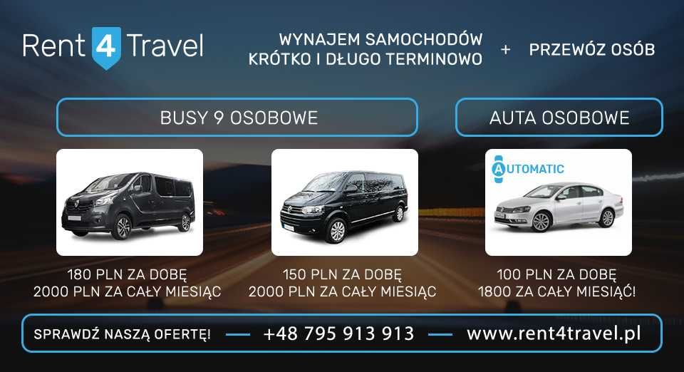 Wynajem bus 9 osobowy 100 zł doba-3000 tyś miesiąc Automat