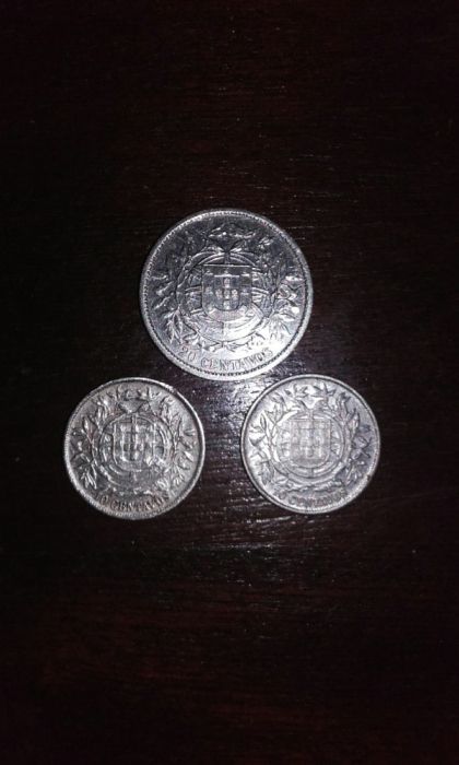 Conjunto de 3 Moedas antigas em Prata 20 e 10 centavos