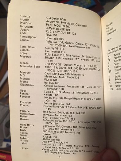 Livro Automobiles - especificações de diversos carros anos 70