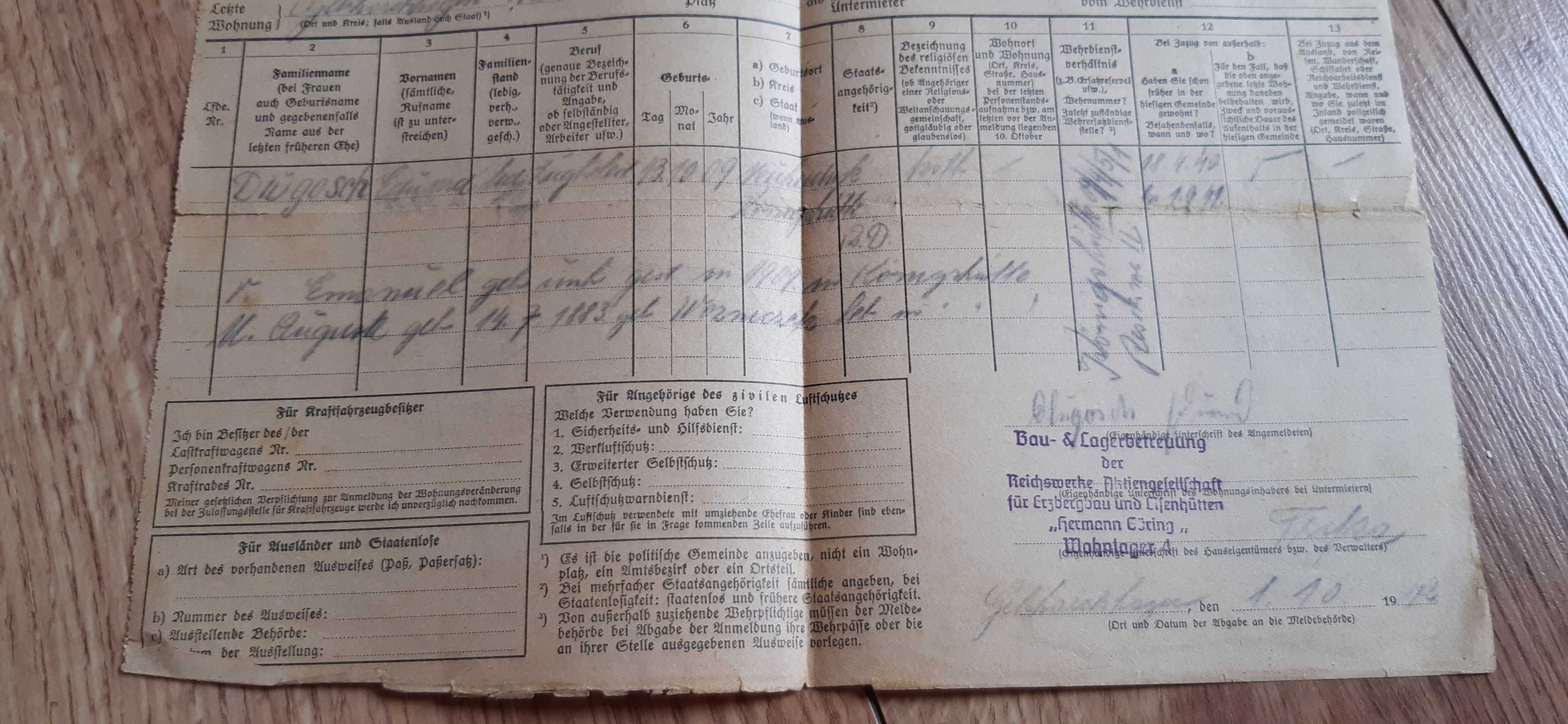 stary dokument z 1942 roku , 2 wojna światowa , dokument archiwalny