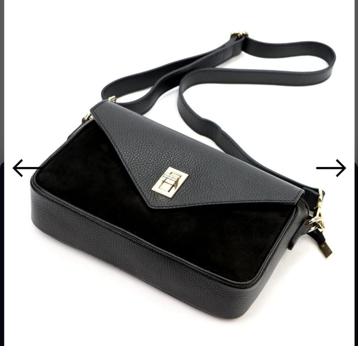 Сумка клатч шкіряна чорна Італійська жіноча сумка крос боді замш