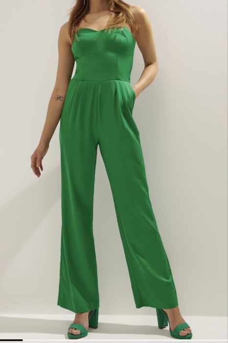 Elegancki kombinezon Mohito 36/38 zielony S/M szerokie nogawki Esmara