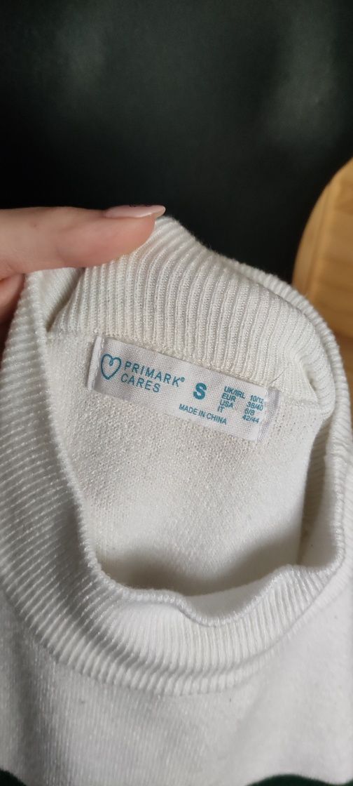 Biały sweter w zielone paski Primark S XS