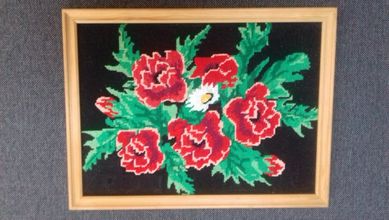 obraz haftowany ręcznie kwiaty maki na prezent
