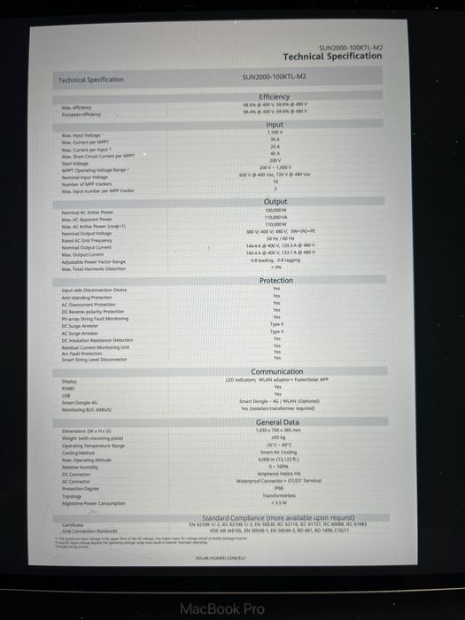 INVERSOR SUN2000 REDE HUAWEI 100KTL M2