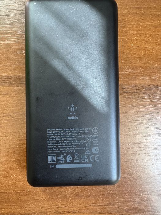 Belkin Power Bank 20000mAh, 15W, Dual USB-A, USB-C, Black (BPB012BTBK)