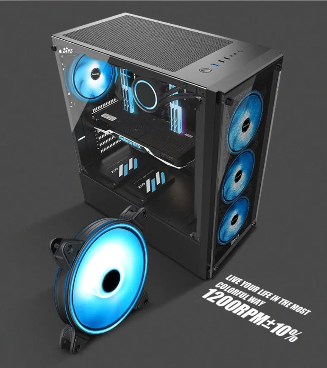 Кулер HUNTKEY GX120 с RGB подсветкой 120 мм (Синий)