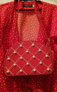 Красная сумочка женская с жемчужинами