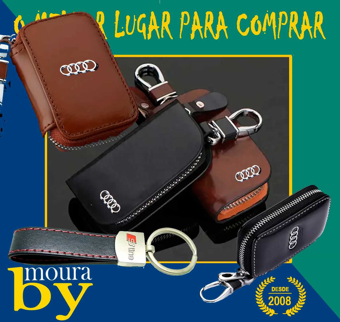 Bolsa Porta chaves para comando  Audi em Preto creme Vermelho riscado