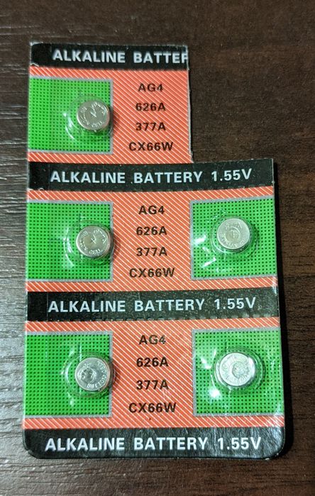 Кнопочные батарейки AG4 (525A, 377A, CX66W) Alkaline Battery 1,55V 5шт