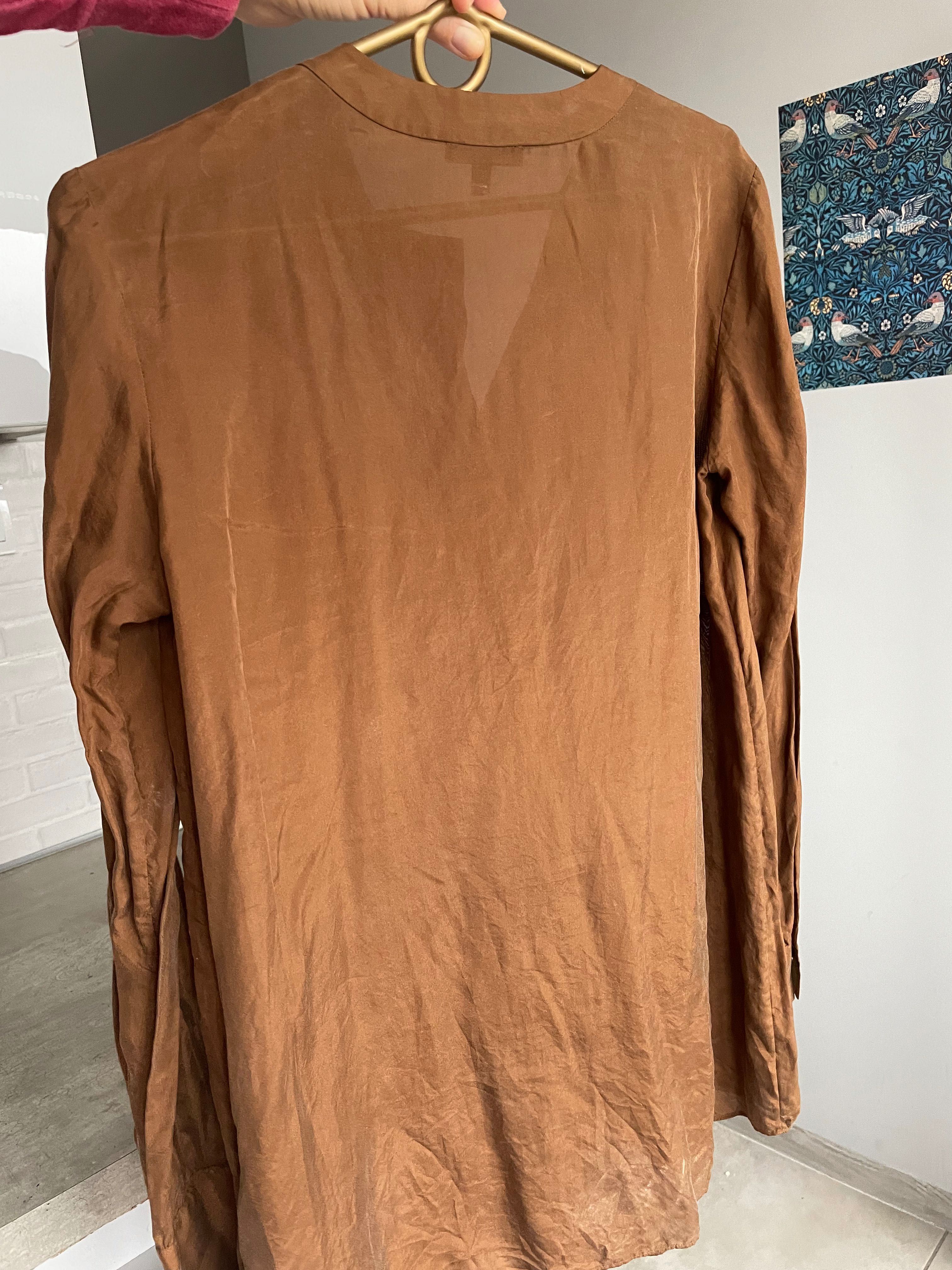 Massimo Dutti brązowa jedwabna bluzka koszula jedwab Silk