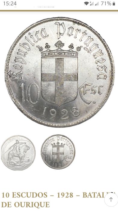 Moeda 10 escudos 1928 Batalha de Ourique