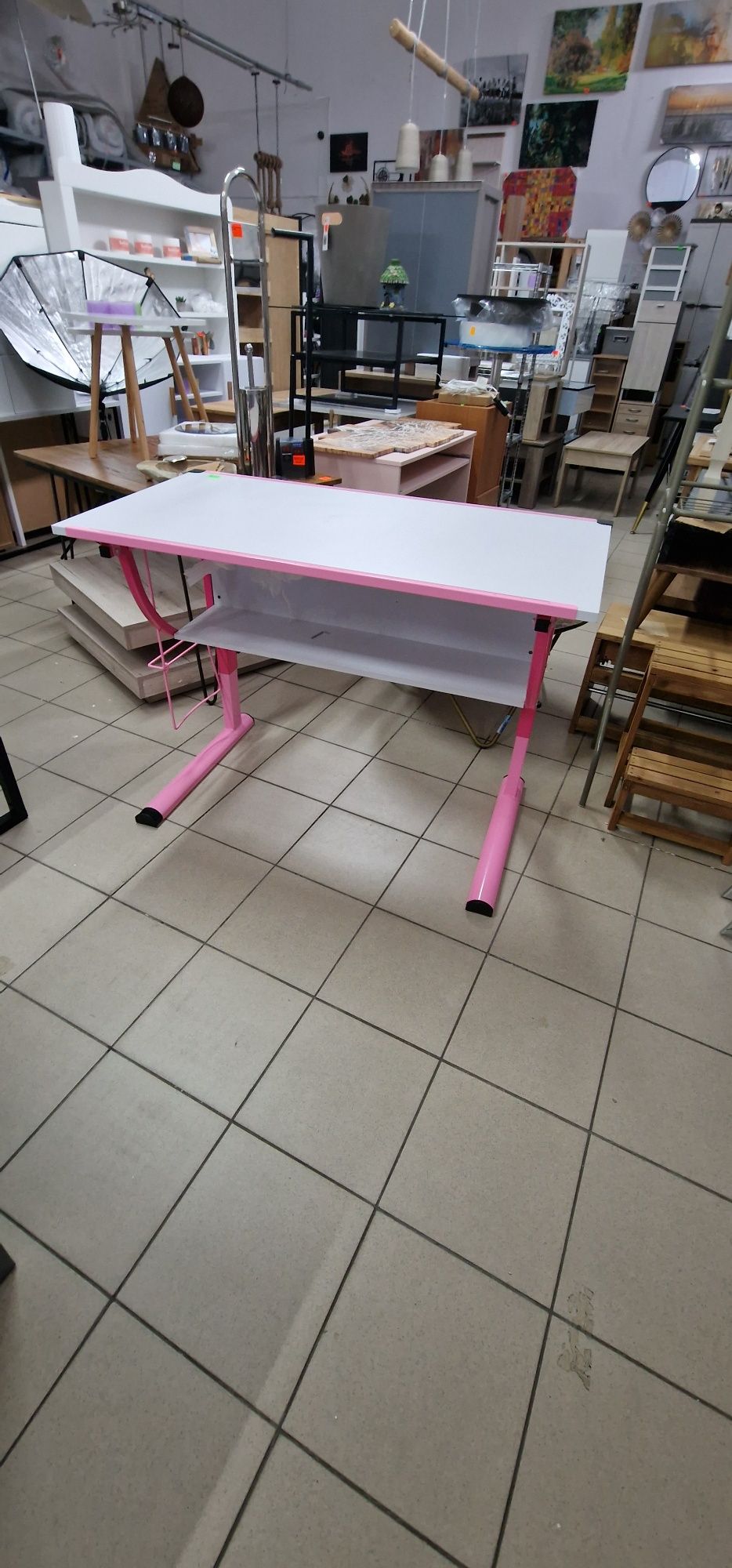 Wohnling Regulowane biurko różowo-białe 118 cm