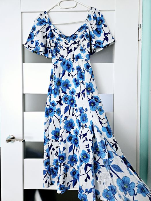 Letnia sukienka mohito midi xxs 32 biało niebieska