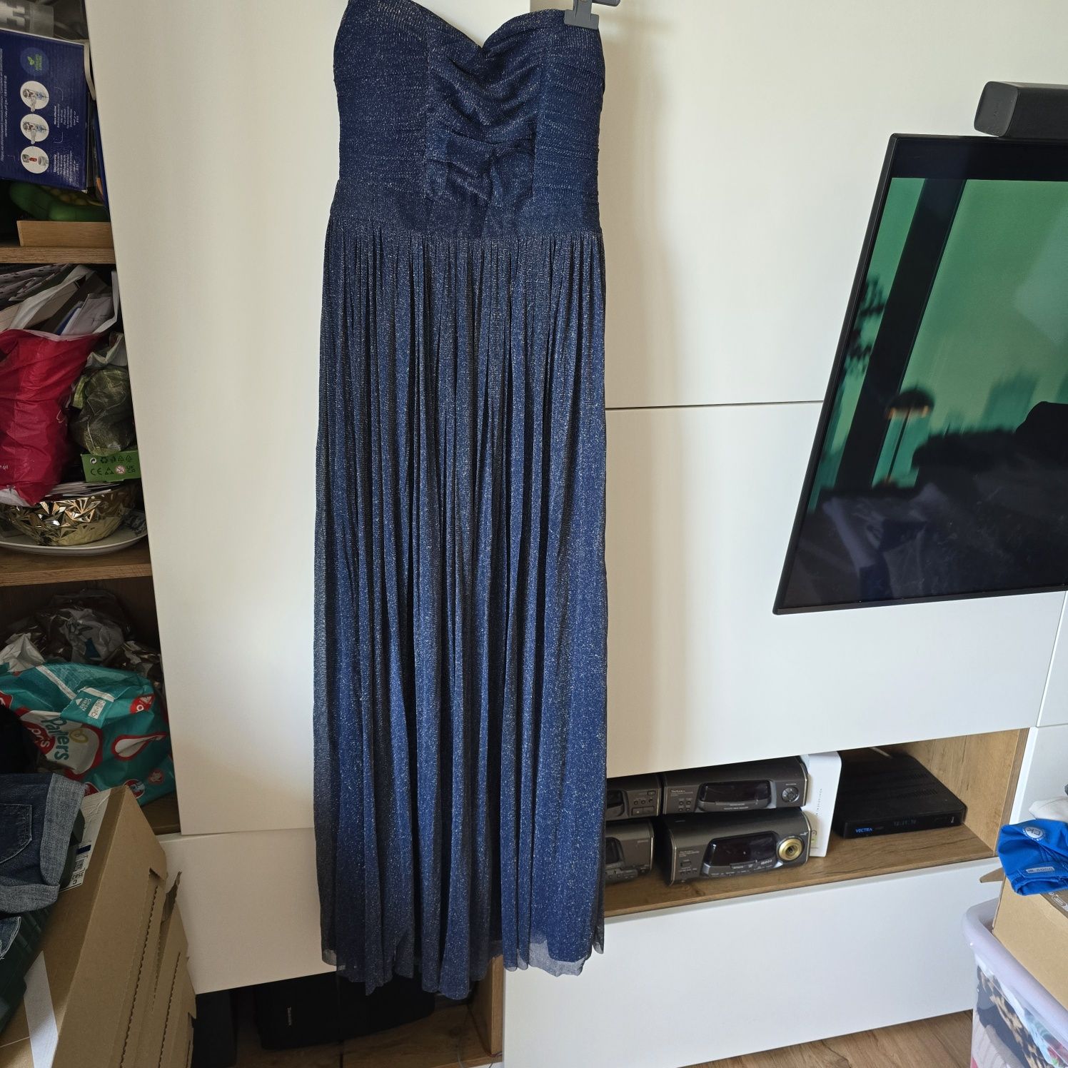 Sukienka maxi szyfon asos l 40 gorset koktajlowa balowa