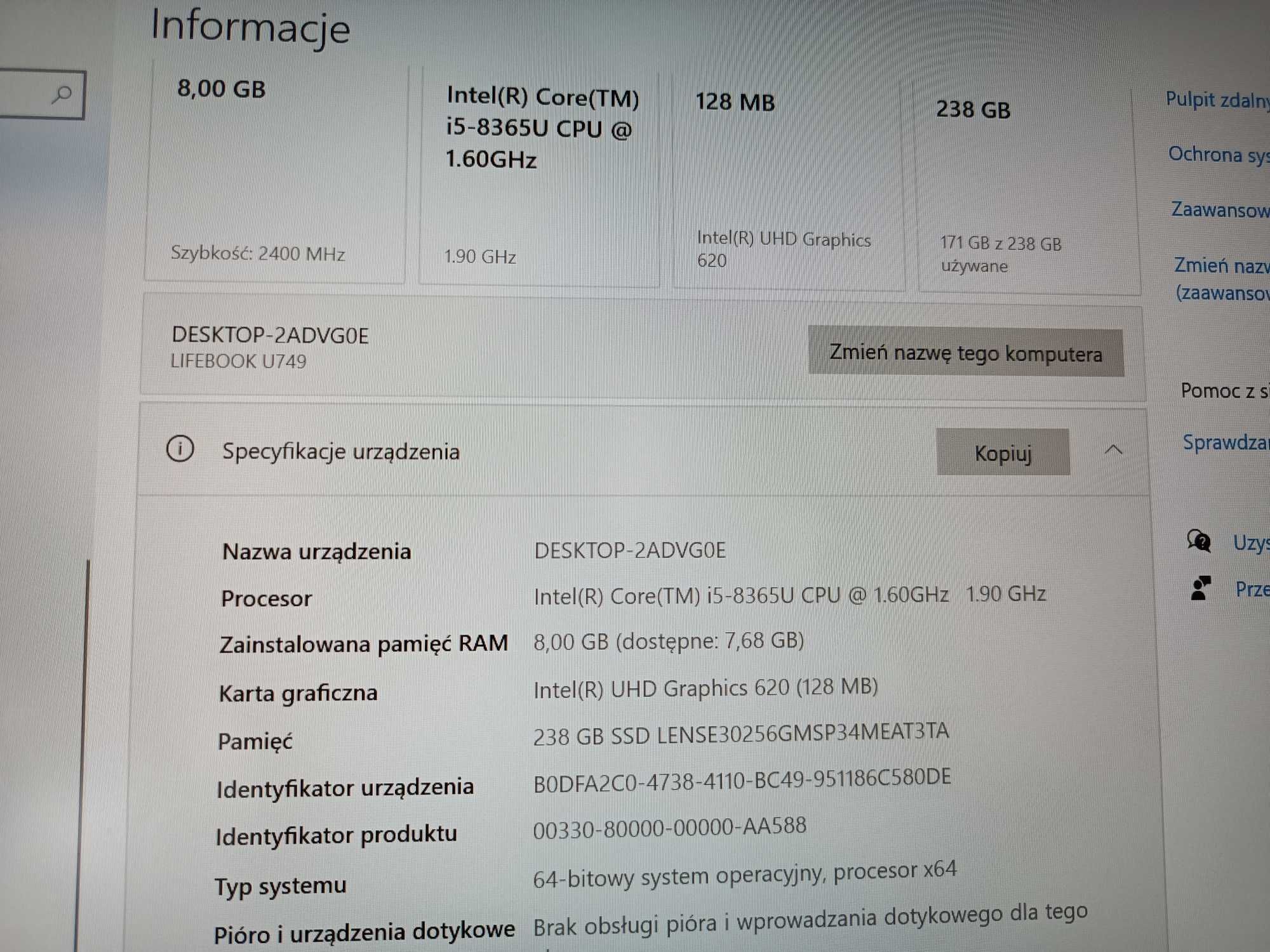 Laptop Fujitsu u749 14 cali