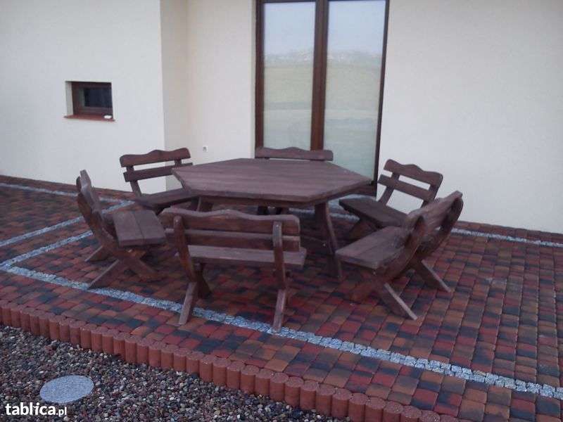 Komplet meble ogrodowe zestaw ogrodowy stół SZEŚCIOKĄT 6 ławek 90 cm