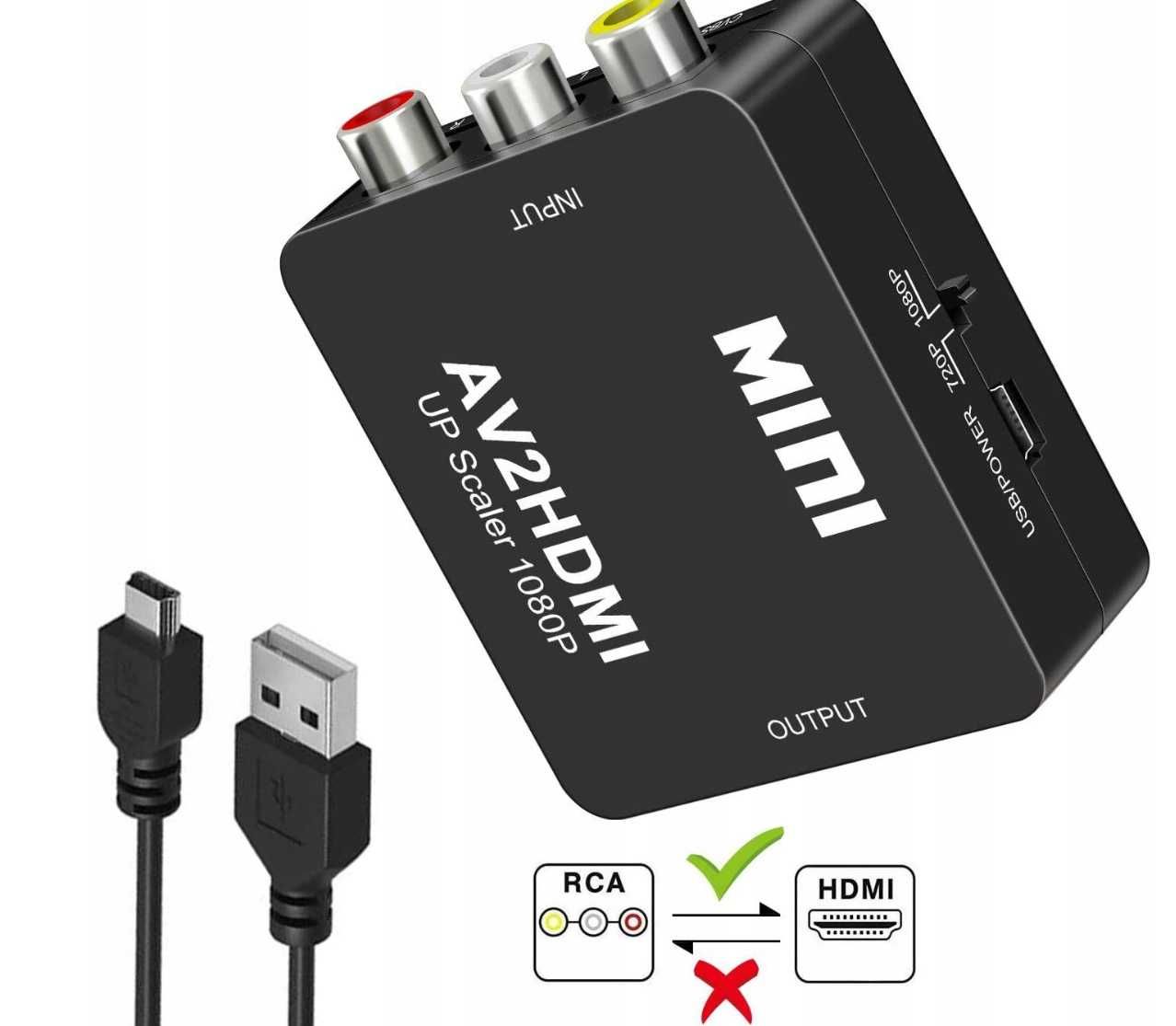 Adapter konwerter do konsoli telewizyjnej AV RCA CVBS CINCH DO HDMI