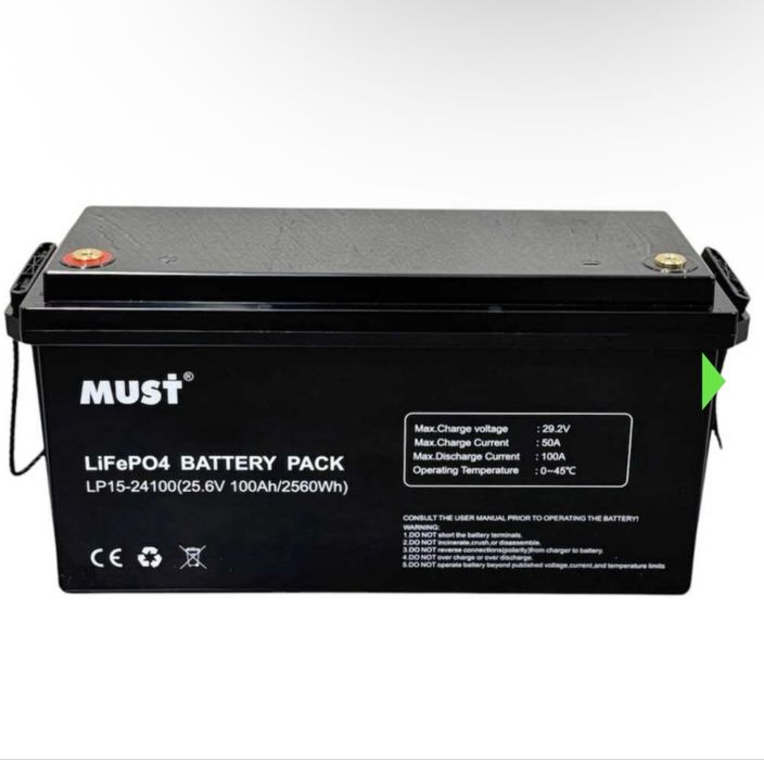 АКУМУЛЯТОР MUST LIFEPO4 2560w 24V (25.6V) 100AH (BMS 60/100А )