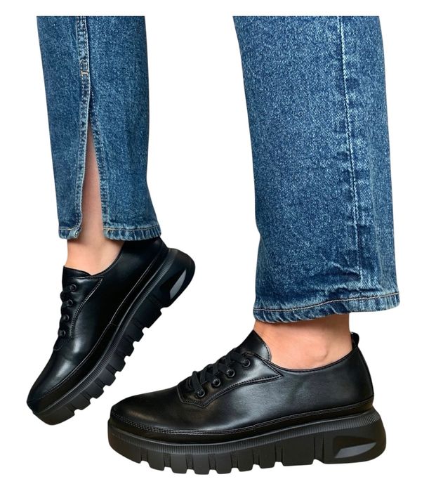 Buty półbuty damskie czarne rozmiar 43 sznurowane lekkie wiosenne