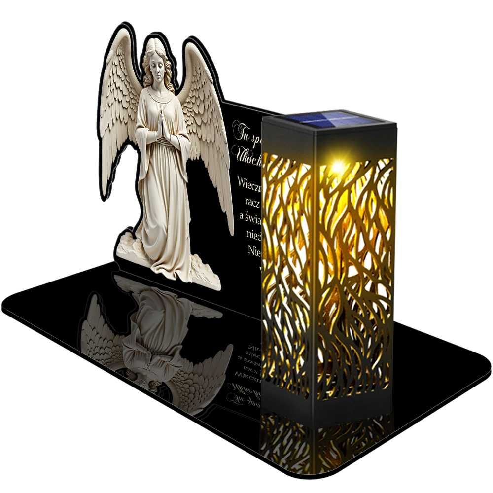 ZNICZ SOLARNY LED wieczny podstawka cmentarz grób lampka Anioł AAFE001