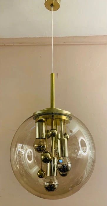 Doria szklana złota wisząca lampa vintage sputnik Space Age modernizm