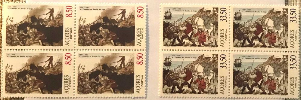 Série de 2 quadras de selos novos - Batalha de Salga - Açores - 1981