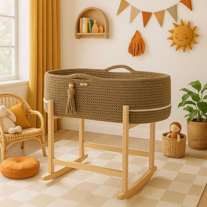 ALCOFA COM BALOIÇO BERÇO CESTO MOSES 75X40, COLCHÃO + SUPORTE