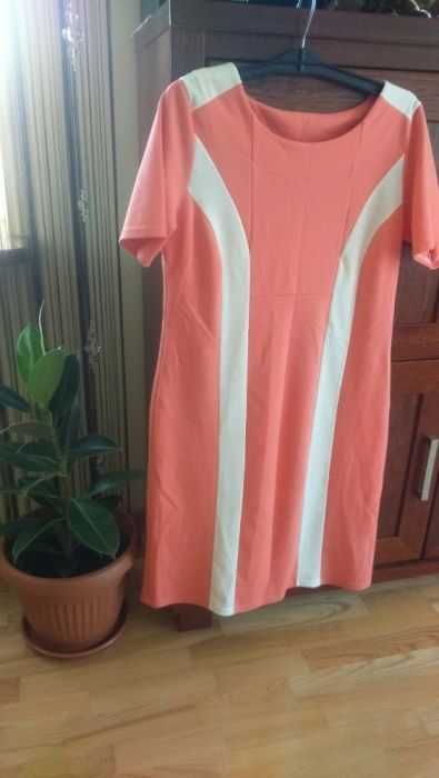 Sukienka letnia łosoś-krem dzianina L-XL tunika pastelowa