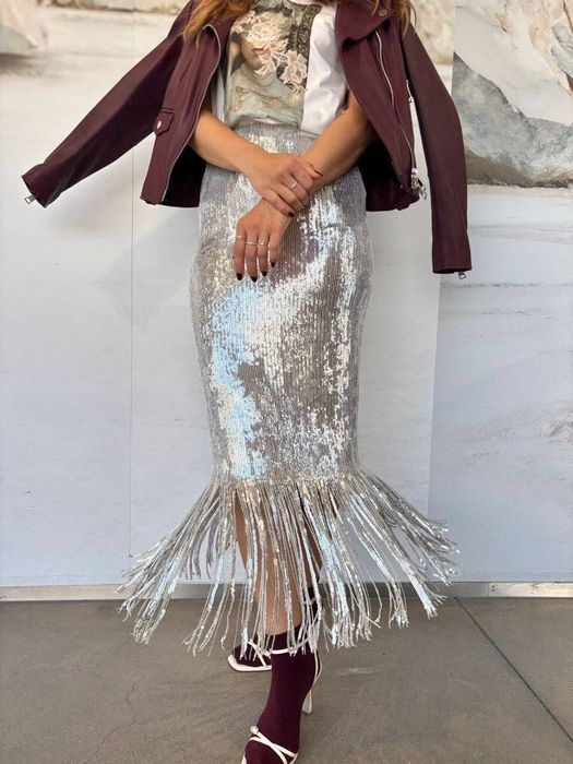 Спідниця пайетки срібна