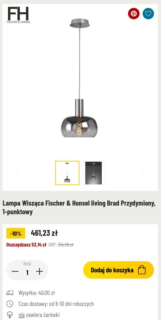 Lampa sufitowa Fischer&Honsel dymione szkło