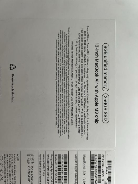 MacBook 13 air m3 2024 100% + сумка чохол